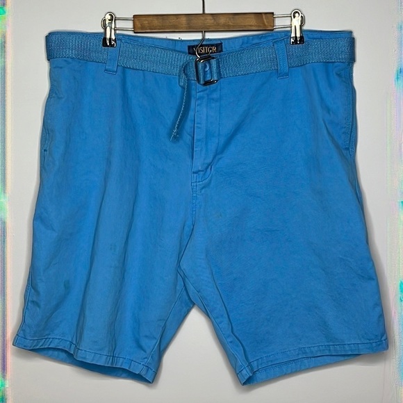 VISITOR BLUE SIZE 40 FLAT FRONT COTTON SHORTS - Picture 1 of 6